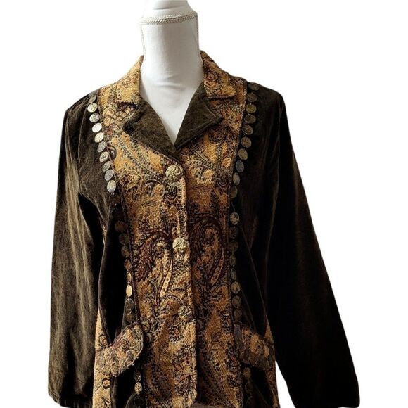 Alex Kim Jacket Size PL Petite Large Two Tone Brown Embellished - Picture 1 of 9